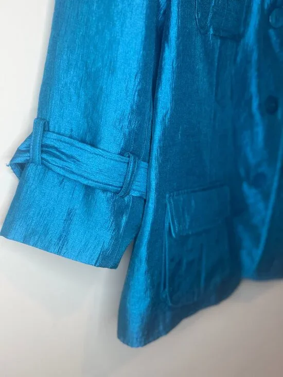 Joan Rivers Blazer Womens S Metallic Blue Rayon Blend 3/4 Sleeve Pockets - Picture 4 of 8